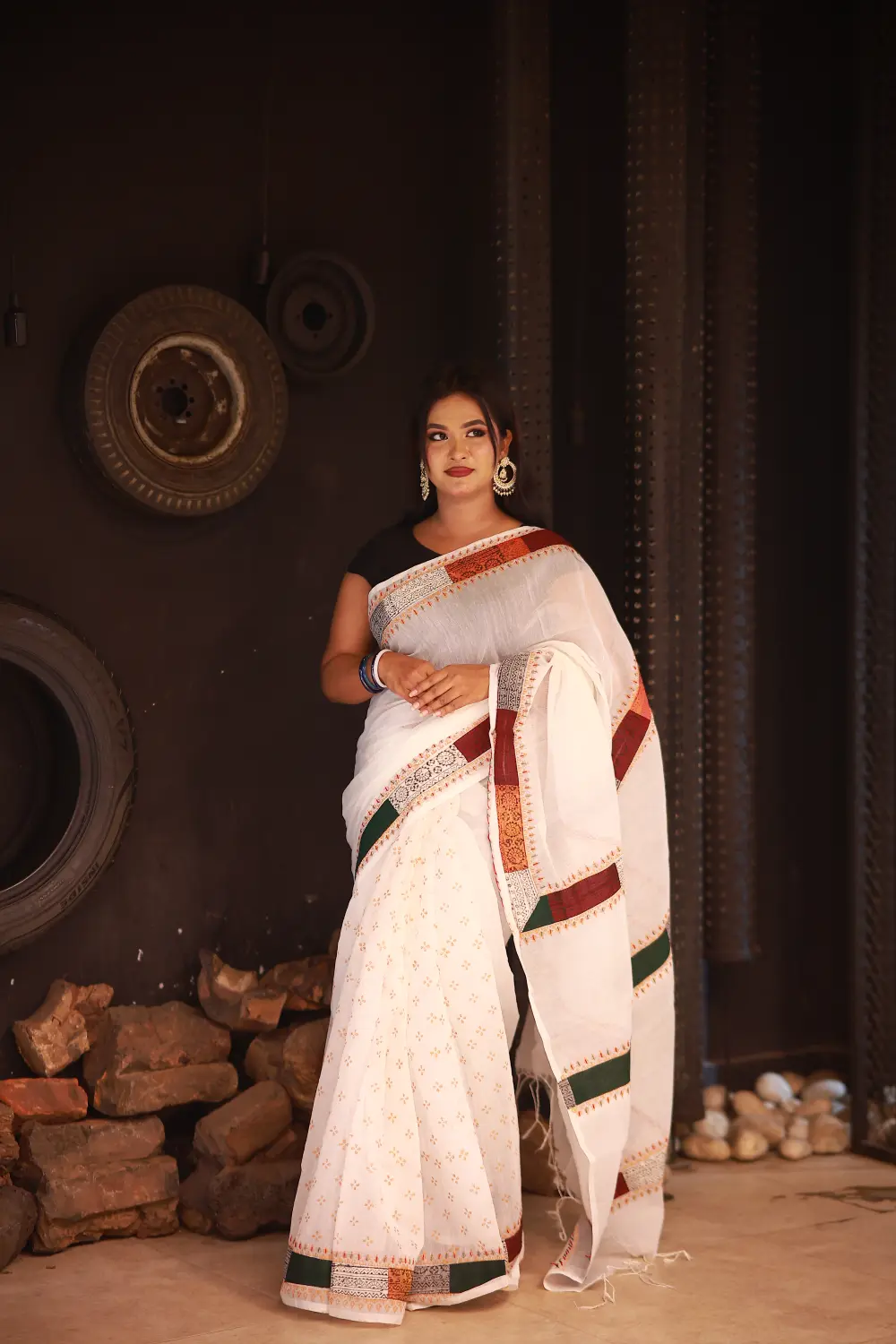 Premium White Cotton Saree