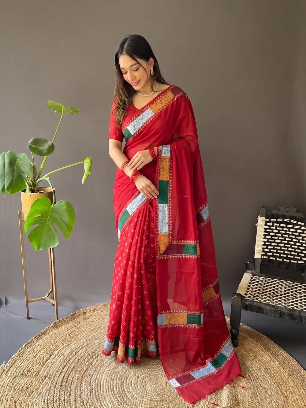 Classic Red Cotton Saree